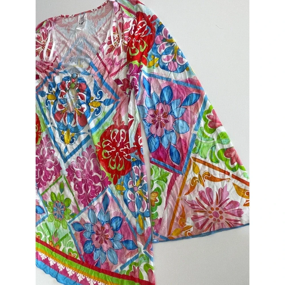 Becca Mijas Keyhole Ring Plunge Neck Tunic Swim‎ Cover-Up Women's Size Small